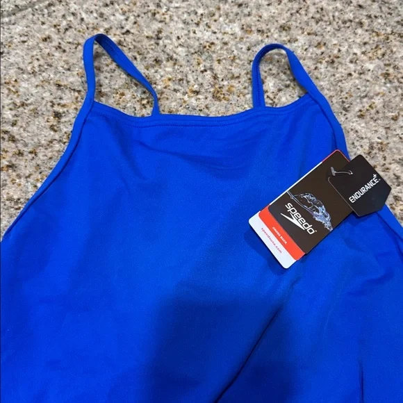 Speedo Swimsuit One Piece Endurance+ Cross Back Solid Team Blue 40 14 NWT - Picture 6 of 9